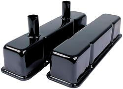 SBC Tall Black Steel Valve Covers, 1-1/2” Tube